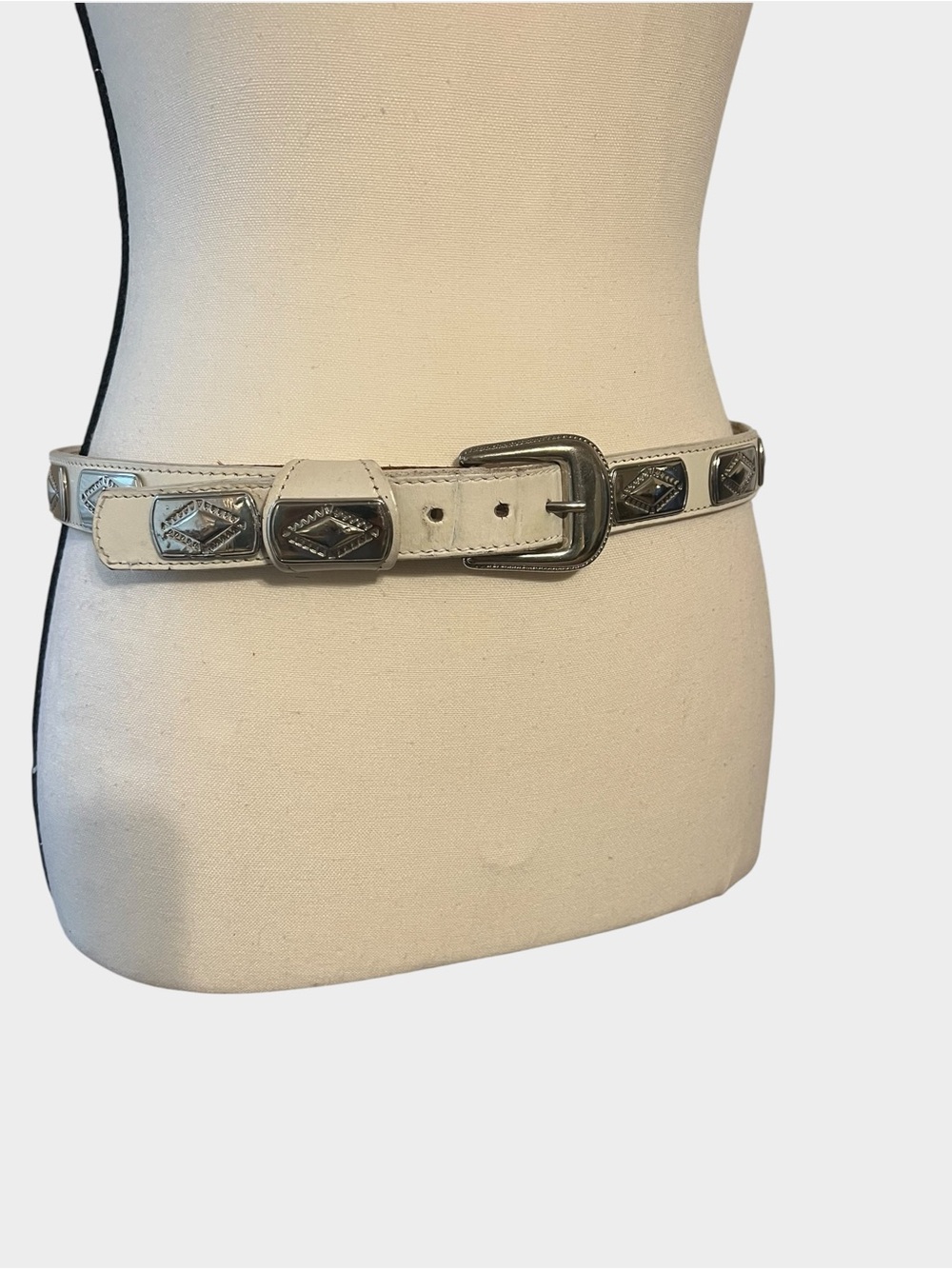 White Leather Silver Concho Western Belt Made in USA Cowgirl Boho